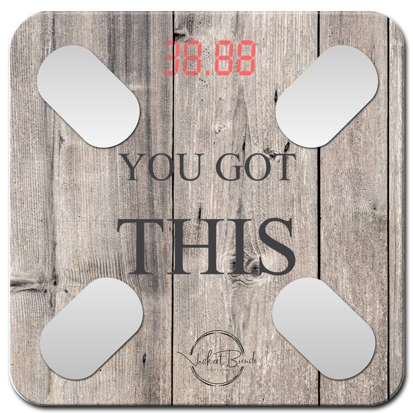 Smart Digital Scale - Motivational Modern Design, Weight Scale, Body Fat Monitor, 12 Key Composition, iOS Android APP, Auto Recognition, BMI, BMR, Bluetooth Smart Bathroom Scale. (Wood)
