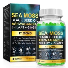 Vceeoy Sea Moss Gummies, SeaMoss Gummy with Black Seed Oil,Ashwagandha,Natural Ingredients Shilajit & Ginger for Men & Women, 17,590mg-60 Gummies