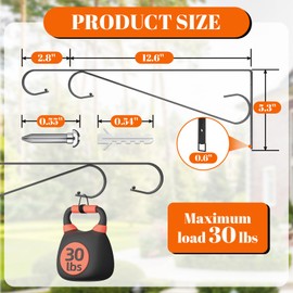 Plant Hangers Outdoor (2 Pack-15.5 Inch Black) Plant Hooks Heavy Duty Iron Plant Hanger Hook for Wall, Hanging Plant Bracket for Planters, Bird Feeders, Lanterns, Wind Chimes, Outdoor