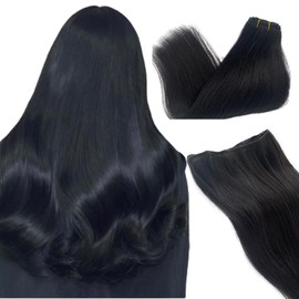 Straight Human Hair Bundles Sew in Hair Extensions for Women,#1B Black Sew in Hair Extensions Real Human Hair 20 Inch Sew in Weft Human Hair 100 Grams Sew in Black Hair Extensions for Women Full Ends