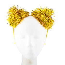 LUX ACCESSORIES Foil Strips Pom Poms Style Cat Ears Fashion Headband (YELLOW)