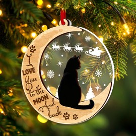 Black Cat Ornaments for Christmas Tree, Black Cat 2 Layer Wood & Acrylic Ornament, Christmas Decoration 2024 for Cat Lovers, Cat Mom, Cat Dad Accessories, Black Cat Gifts Decor