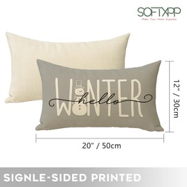 Softxpp Hello Winter Snowman Lumbar Decorative Throw Pillow Cover, Rectangular Gray Farmhouse Cushion Case Decor, Christmas Holiday Seasonal Home Decoration Pillowcase 12 x 20 XPP