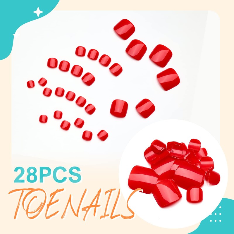 Artquee Solid Red Press on Toenails Short Fake Toe Nails