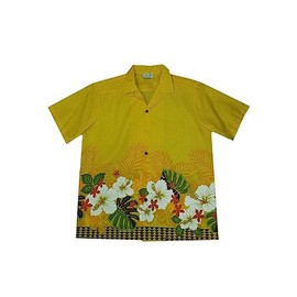 Jade Fashions Inc. Men's Hawaiian Yellow Hibiscus Flower Aloha Shirt-Yellow-XXXX-Large