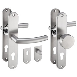 Stahlia Lia Long Plate Handle Set Brushed Stainless Steel | BB – Deadlock | Door Fitting for Interior Doors, Room Doors, Entrance Doors for Door Thickness 20–47 mm | Mounting Material