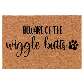 Welcome Doormat Coco Coir Door Mat Gift Beware of The Wiggle Butts Funny Dog (24" x 16")