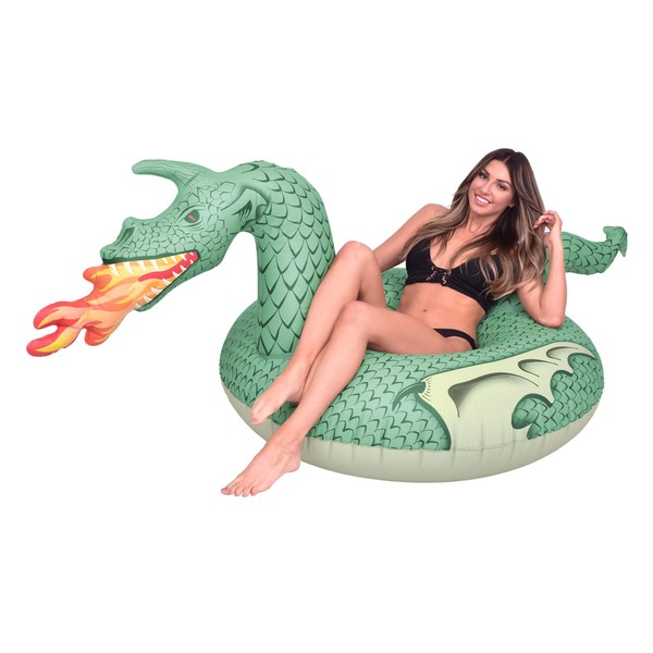 GoFloats Dragon Party Tube Inflatable Rafts - Choose From Fire Dragon and Ice Dragon, Pool Floats for Adults and Kids Grey Large