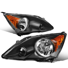 DNA MOTORING HL-OH-HCRC07-BK-AM Black Amber Headlight Assembly [ Compatible with 07-11 Honda CRV]