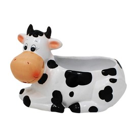 Sixdrop Cow Planter Pot - Cow Print Party Decoration Supplies - Garden Backyard Cow Stuff Statue - Flower Ceramic Succulent Planter - Plantador de Vacas - Large 9" with Drain