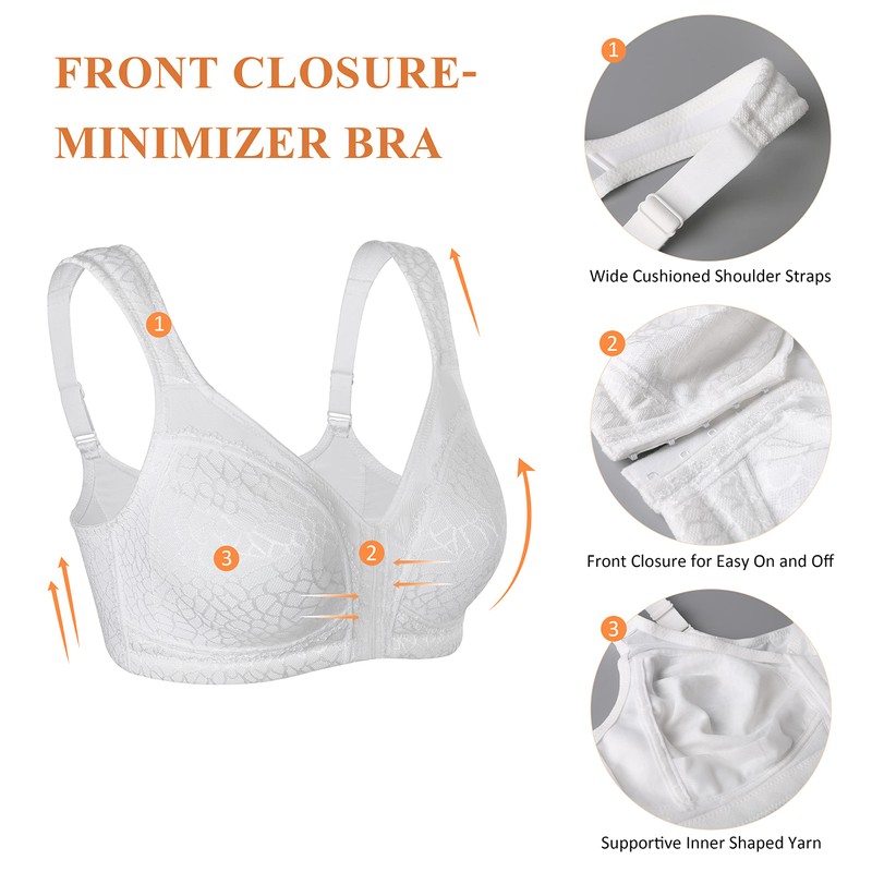 DotVol Women's Full Figure Front Closure Wirefree Jacquard Back Support