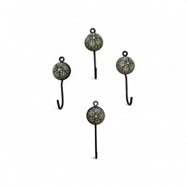 ARTNCRAFT Set of 4 Green and White Ceramic, Vintage Shabby Chic Look Coat Hanger, Clothes, Jewelry and Key Hooks for Wall or Door, Beautiful Hangers for Project in Green Small Round
