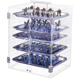Acrylic Miniature Model Carrying Case,6 Metal Trays - Transparent Dustproof Display Box for Collectibles,Figurines,Model Toys Protection and Showcase