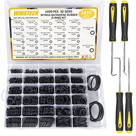 1450 PCS 32 Size Rubber O Ring Set, O Ring Assortment Kit with Pick & Hook Set, Universal Rubber Pressure Washer O Rings Kit for Hose, Faucet, Automotive, Air and Gas Sealing Repair