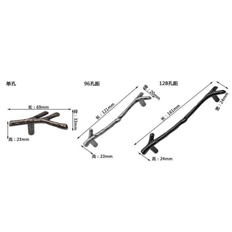 10 Pack Black Twig Pulls Branch Zinc Alloy Decorative Cabinet