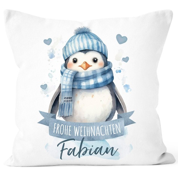 SpecialMe® Cushion Cover Christmas Animal Motifs Personalised with Name Cushion Gift for Boys and Girls Baby Penguin White Standard