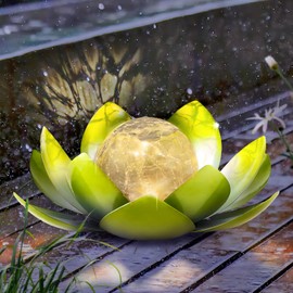 AIINY Garden Solar Light Outdoor(2Pack),Crackle Globe Glass Lotus Decoration, Waterproof Metal LED Flower Lights for Patio,Lawn,Walkway,Tabletop,Ground