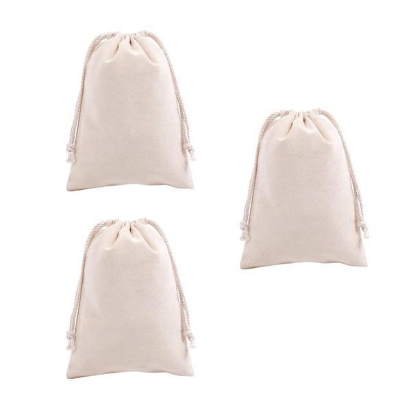ANAMO Cloth Bag, Drawstring Bag, Plain, Cotton, Set of 3 (Large, 12.6 x 9.8 inches (32 x 25 cm)
