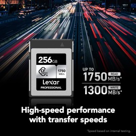 Lexar 256GB Professional CFexpress Type B Silver Series Memory Card, for Photographers, Videographers, Up to 1750/1300 MB/s, 8K Video (LCXEXSL256G-RNENG)