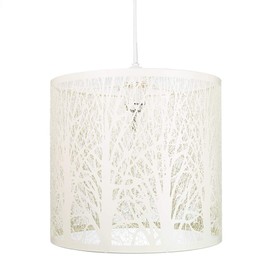 Happy Homewares Unique and Beautiful Soft Cream Metal Forest Design Ceiling Pendant Shade When Lit The Light Escapes Through The Gaps and Casts The Forest Against The Walls and Ceiling by Happy Homewares