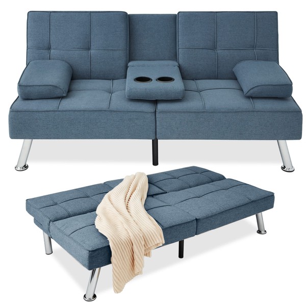 Best Choice Products Linen Modern Folding Futon, Reclining Sofa Bed