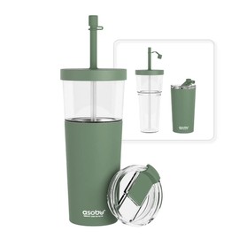 asobu ClearInsulation Straw Tumbler Marina a Tritan 28 oz Tumbler with 17 Oz Stainless Steel Insulated Sleeve for Ice Coffee or Hot Tea with a Flexi Straw Spill Proof Lid and a Flip Open Lid