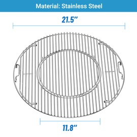 Charkettle Stainless Steel Double-Side Hinged Grill Grid with Handle, Replacement Round Cooking Grate Compatible with Weber 22" Kettle Grills, Performer and Master-Touch