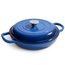3 Quart Enameled Cast Iron Braiser, Non Stick Enameled Cast Iron Skillet with Lid, Dutch Oven Skillet with lid up to 500°F for Oven, Stove, Grill, Shallow Dutch Oven for Cook, Bake (Red)