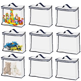 9 Pcs Toy Storage Bags with Zipper, 15.7x11.8x3.9 Inch Clear Storage Bags PVC Toy Organizing Bags Toy Bags for Building, Blocks, Puzzles, Toys, Books (Navy blue)