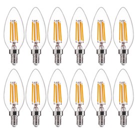 FLSNT 60W Equivalent LED Candelabra Bulbs, Dimmable LED Chandelier Bulbs, E12 Base, 550LM, 90+ High CRI, 12 Pack, 2700K Soft White UL,CA65 Listed.