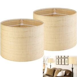 GO&SO Large Drum Lamp Shades Set of 2 Woven Lampshades, 16" L x 12" H (E26 Spider),Farmhouse Lampshades For Floor Lamps & Table Lamps, Hand Crafted Replacement Lamp Shade, Easy Assembly Required
