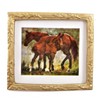 Dollhouse Miniature Accessories Horse & Foal Picture Painting in Gold