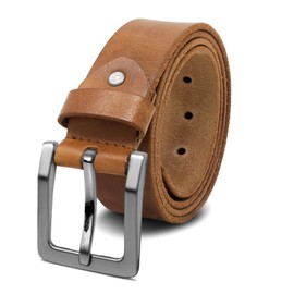 ROYALZ Antique Vintage Leather Belt for Men Buffalo Leather Made of Robust 4 mm Full Leather Jeans Men's Belt with Pin Buckle 38 mm, Brown - Brushed Buckle