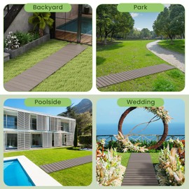 Giantex 8 FT Garden Pathway, Waterproof HDPE Outdoor Walkway with Non-Slip Surface, Weather Resistant Roll Out Straight Walkway for Outside Patio Backyard Beach Wedding Party (17''W,Gray)