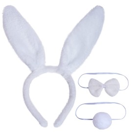 baotongle Rabbit Ears Headband Rabbit Ears Headband Rabbit Tie Bunny Plush Headband for Easter Carnival Party Costume Decoration White