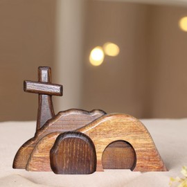 GGES Empty Tomb Easter Scene and Cross,Wooden Empty Tomb Jesus Tomb Easter Tomb Decor Suitable for Religious Home Office Desktop Decoration