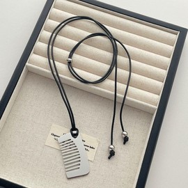 KURTCB Statement Comb Necklace for Women Weird Comb Pendant Cord Necklace for Women (Square Comb)