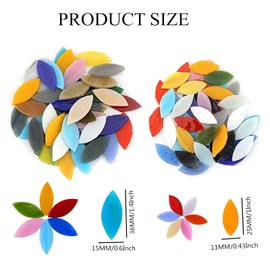 Petal Mosaic Tiles 400g/14oz, Hand-Cut Stained Flower Leaves Glass Tiles, Assorted Colors Mosaic Glass Pieces for Home Decoration or DIY Crafts