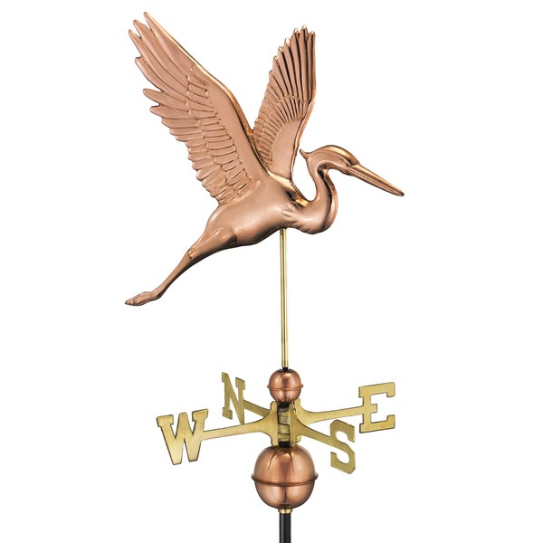 Good Directions Graceful Blue Heron Weathervane, Pure Copper