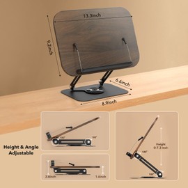 Book Stand for Reading: 360 Rotating Adjustable Book Holder, Recipe&Textbook Stand for Reading, Bookends Fits Desktop&Kitchen Counter for Music Scores, Recipe, Tablet, Laptop(Burlywood Color)