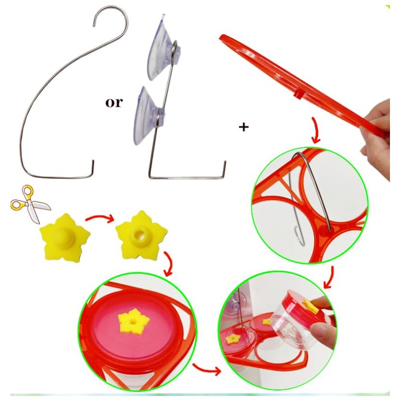 3-in-1 Suction Cup Hummingbird Feeder for Window, Outdoor Hanging