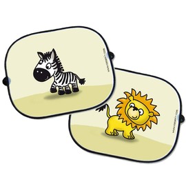 katelein Car Sun Shade Baby Set of 2 - Lion and Zebra - Funny Animal Motifs - Sun Visor Shade for Side Window Side Window Children
