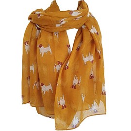 GlamLondon Jack Russell Print Scarf, Dogs Animal Womens Ladies Long Big Puppies Wrap (Mustard Yellow)