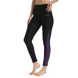 Ubestyle UPF 50+ High Waist Women's Surf Water Leggings Swim Tights Sun Protective Black Purple
