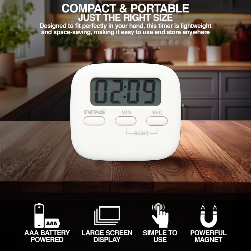 Digital Kitchen Timer Magnetic Backing Stand, Alarm LCD Timer for