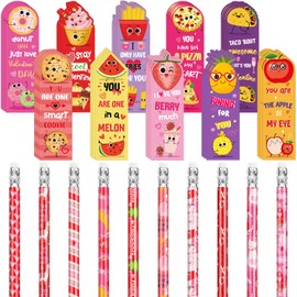 Harloon 80 Pcs Valentine's Day Scented Pencils and Bookmark Sets include 40 Fruit Food Scented Pencils with Erasers 40 Scratch and Sniff Book Marks for Reward Birthday Gifts