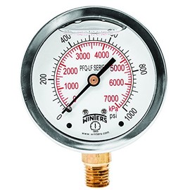 Winters 2-1/2" Dial Size, Liquid Filled Pressure Gauge, Potable Brass Internals, 304 Stainless Steel Case, Dual Scale 0-1,000 psi/kPa, 1.5% Acc, 1/4" NPT Bottom Mount, Drinking Water Pressure Gauge