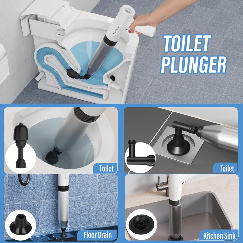 Electric Toilet Plunger,Unclog In One Shot,Remover For Bathroom,Kitchen Pipes Clog,High