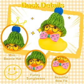MuMyer Winter Duck Car Dashboard Decoration, Car Rubber Duck Ornament with Mini Beanie Hat Sunglasses Bow Tie for Car Dashboard Decoration Accessories(C5)