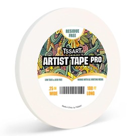 TSSART White Artist Tape Pro - Cinta adhesiva de baja adherencia para dibujo de arte, pintura de acuarela y todos los medios de papel, última intervensión de ácido 1/4 pulgadas de ancho 180 pies de